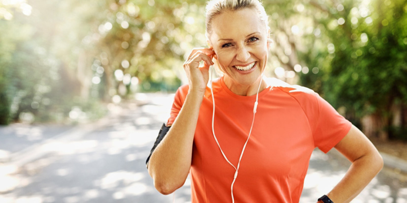 Smiling woman wearing her headset